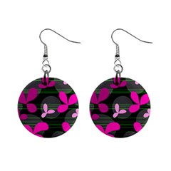 Magenta Floral Design Mini Button Earrings by Valentinaart