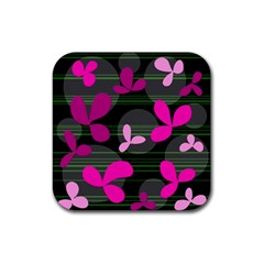 Magenta Floral Design Rubber Coaster (square) 