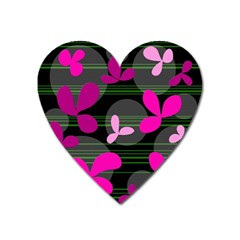 Magenta Floral Design Heart Magnet