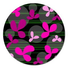 Magenta Floral Design Magnet 5  (round) by Valentinaart