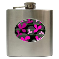 Magenta Floral Design Hip Flask (6 Oz)