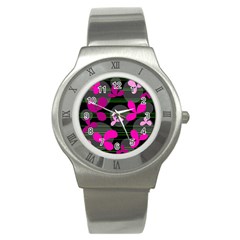 Magenta Floral Design Stainless Steel Watch by Valentinaart