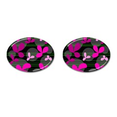 Magenta Floral Design Cufflinks (oval)