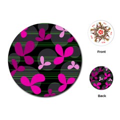 Magenta Floral Design Playing Cards (round)  by Valentinaart