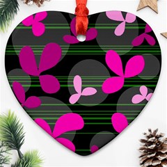 Magenta Floral Design Heart Ornament (2 Sides)