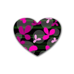 Magenta Floral Design Rubber Coaster (heart) 