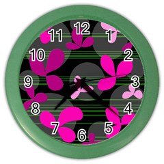 Magenta Floral Design Color Wall Clocks