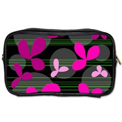 Magenta Floral Design Toiletries Bags 2-side