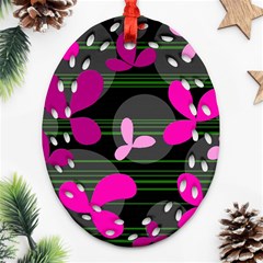 Magenta Floral Design Oval Filigree Ornament (2-side) 