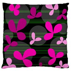 Magenta Floral Design Large Cushion Case (one Side)