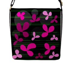 Magenta Floral Design Flap Messenger Bag (l) 