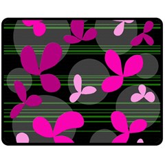 Magenta Floral Design Double Sided Fleece Blanket (medium)  by Valentinaart