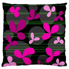 Magenta Floral Design Standard Flano Cushion Case (one Side)