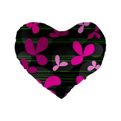 Magenta Floral Design Standard 16  Premium Flano Heart Shape Cushions