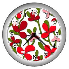 Floral tree Wall Clocks (Silver) 