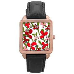 Floral Tree Rose Gold Leather Watch  by Valentinaart