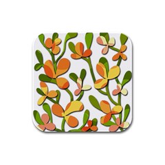 Decorative Floral Tree Rubber Square Coaster (4 Pack) 