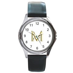 M Monogram Initial Letter M Golden Chic Stylish Typography Gold Round Metal Watch