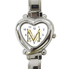 M Monogram Initial Letter M Golden Chic Stylish Typography Gold Heart Italian Charm Watch