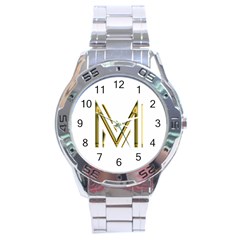 M Monogram Initial Letter M Golden Chic Stylish Typography Gold Stainless Steel Analogue Watch