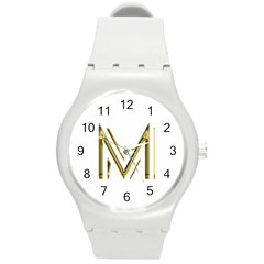 M Monogram Initial Letter M Golden Chic Stylish Typography Gold Round Plastic Sport Watch (m)