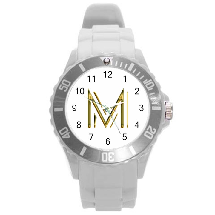 M Monogram Initial Letter M Golden Chic Stylish Typography Gold Round Plastic Sport Watch (L)