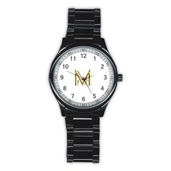 M Monogram Initial Letter M Golden Chic Stylish Typography Gold Stainless Steel Round Watch