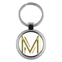 M Monogram Initial Letter M Golden Chic Stylish Typography Gold Key Chains (round)  by yoursparklingshop