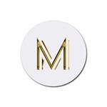 M Monogram Initial Letter M Golden Chic Stylish Typography Gold Rubber Round Coaster (4 pack)  Front