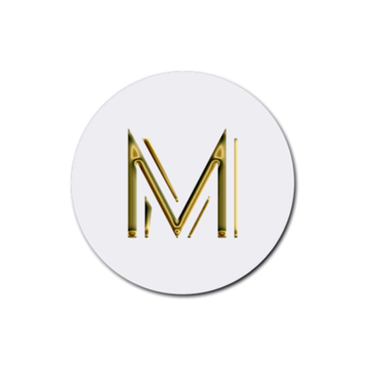 M Monogram Initial Letter M Golden Chic Stylish Typography Gold Rubber Round Coaster (4 pack) 