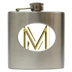 M Monogram Initial Letter M Golden Chic Stylish Typography Gold Hip Flask (6 Oz) by yoursparklingshop