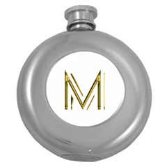 M Monogram Initial Letter M Golden Chic Stylish Typography Gold Round Hip Flask (5 Oz) by yoursparklingshop