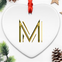 M Monogram Initial Letter M Golden Chic Stylish Typography Gold Heart Ornament (2 Sides)