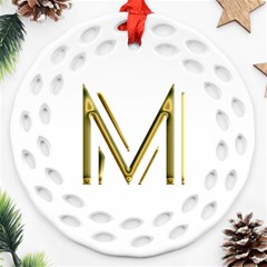 M Monogram Initial Letter M Golden Chic Stylish Typography Gold Round Filigree Ornament (2side)