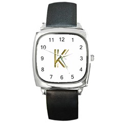 Monogrammed Monogram Initial Letter K Gold Chic Stylish Elegant Typography Square Metal Watch by yoursparklingshop