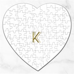 Monogrammed Monogram Initial Letter K Gold Chic Stylish Elegant Typography Jigsaw Puzzle (heart)