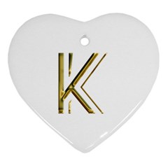 Monogrammed Monogram Initial Letter K Gold Chic Stylish Elegant Typography Heart Ornament (2 Sides) by yoursparklingshop