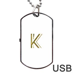 Monogrammed Monogram Initial Letter K Gold Chic Stylish Elegant Typography Dog Tag Usb Flash (one Side) by yoursparklingshop