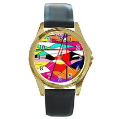 Abstract Waves Round Gold Metal Watch by Valentinaart