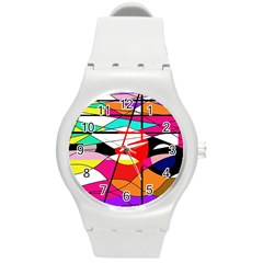 Abstract Waves Round Plastic Sport Watch (m)