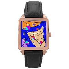 Decorative Abstract Art Rose Gold Leather Watch 