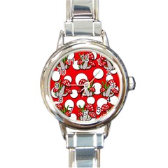 Mushrooms Pattern Round Italian Charm Watch by Valentinaart