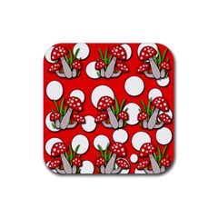 Mushrooms Pattern Rubber Coaster (square)  by Valentinaart