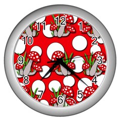 Mushrooms Pattern Wall Clocks (silver) 