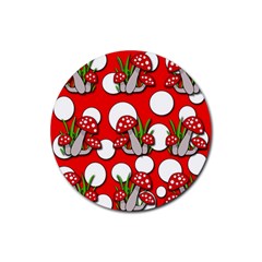 Mushrooms Pattern Rubber Coaster (round)  by Valentinaart