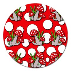 Mushrooms Pattern Magnet 5  (round) by Valentinaart