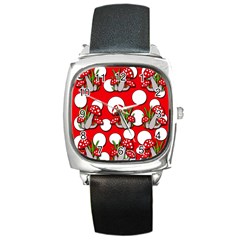 Mushrooms Pattern Square Metal Watch