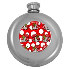 Mushrooms Pattern Round Hip Flask (5 Oz) by Valentinaart