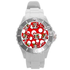 Mushrooms Pattern Round Plastic Sport Watch (l) by Valentinaart