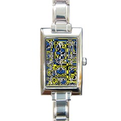 Blue And Yellow Decor Rectangle Italian Charm Watch